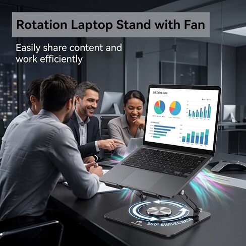 Laptop Stand with Cooling Fan& RGB Lighting,360° Rotating Iron Laptop Riser in Kuwait