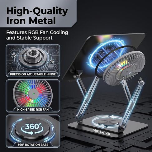 Laptop Stand with Cooling Fan& RGB Lighting,360° Rotating Iron Laptop Riser in Kuwait