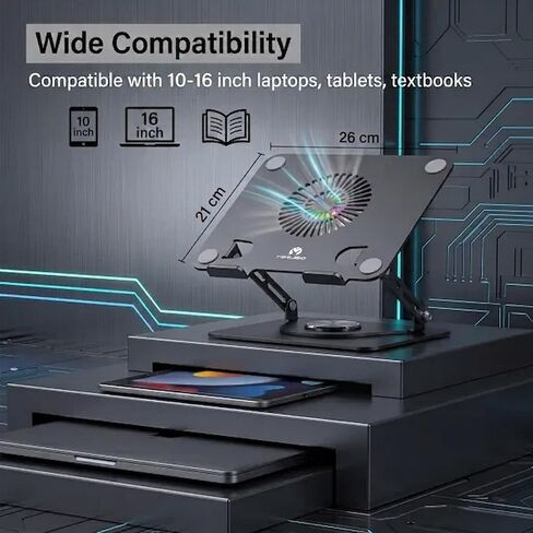 Laptop Stand with Cooling Fan& RGB Lighting,360° Rotating Iron Laptop Riser in Kuwait