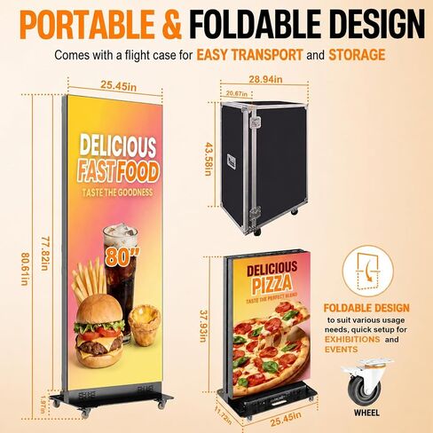 80 Inch LED Screen Poster, P1.86 Spliceable Digital Signage Display, GOB LED Poster Display with Flight Case, Commercial Advertising Display for Events, Rentals and Weddings, WiFi/USB/HDMI in Saudi Arabia