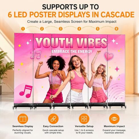 80 Inch LED Screen Poster, P1.86 Spliceable Digital Signage Display, GOB LED Poster Display with Flight Case, Commercial Advertising Display for Events, Rentals and Weddings, WiFi/USB/HDMI in Saudi Arabia