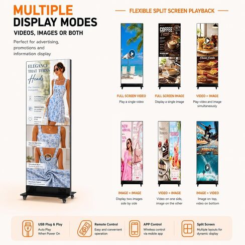 80 Inch LED Screen Poster, P1.86 Spliceable Digital Signage Display, GOB LED Poster Display with Flight Case, Commercial Advertising Display for Events, Rentals and Weddings, WiFi/USB/HDMI in Saudi Arabia