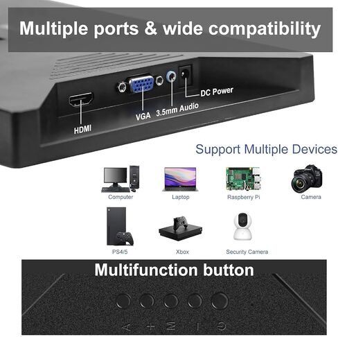 Kenowa Portable Monitor 13.3 Inch HD 1366x768P LED Screen Small HDMI Monitor Built-in Speaker and Adjustable Stand HDMI VGA Port, External Display for Laptop PC Mac Xbox PS4/5 in Kuwait