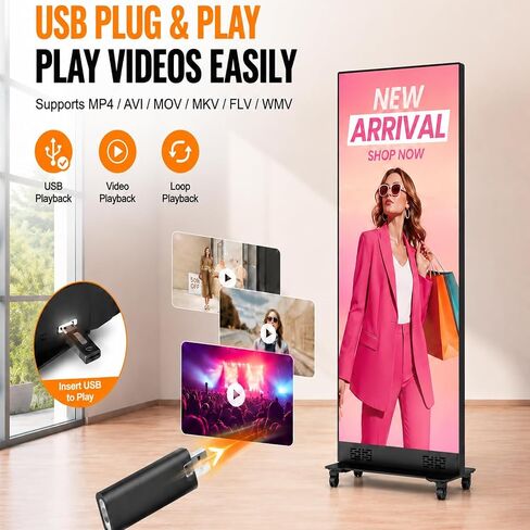 80 Inch LED Screen Poster, P1.86 Spliceable Digital Signage Display, GOB LED Poster Display with Flight Case, Commercial Advertising Display for Events, Rentals and Weddings, WiFi/USB/HDMI in Saudi Arabia
