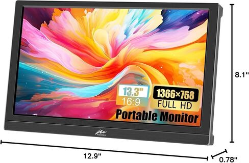 Kenowa Portable Monitor 13.3 Inch HD 1366x768P LED Screen Small HDMI Monitor Built-in Speaker and Adjustable Stand HDMI VGA Port, External Display for Laptop PC Mac Xbox PS4/5 in Kuwait