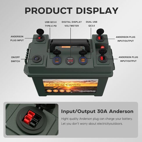 Battery Box for 30Ah/20Ah/10Ah, Waterproof Battery Box with Anderson Plug and Dual QC3.0, 12V Marine Case 30Amp Connectors for Lifepo4, RV, Camping, Boat, Trailers, Hunting in Kuwait