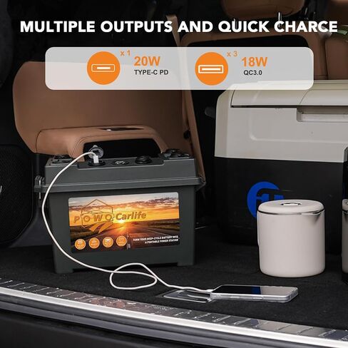 Battery Box for 30Ah/20Ah/10Ah, Waterproof Battery Box with Anderson Plug and Dual QC3.0, 12V Marine Case 30Amp Connectors for Lifepo4, RV, Camping, Boat, Trailers, Hunting in Kuwait