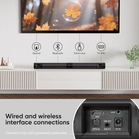 Sound Bar for Smart TV, 80W Surround Sound System, 2-in-1 Detachable Design, 2.0 Channel Soundbar, 4 Woofers & Dual Horn Tweeters, Bluetooth5.3 ARC AUX Optical Home Theater Speaker in Kuwait