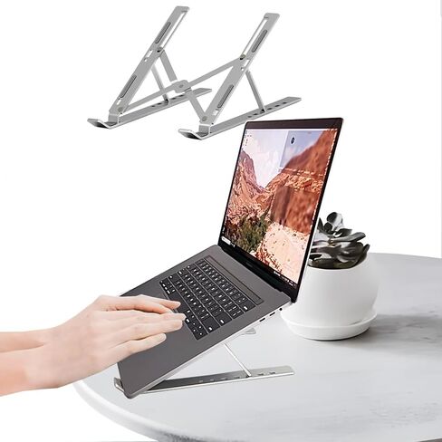 Laptop Stand, Laptop Holder Riser Computer Tablet Stand, Adjustable Aluminum Ergonomic Foldable Portable Desktop Holder Compatible with iPad, Silver (L) in Kuwait