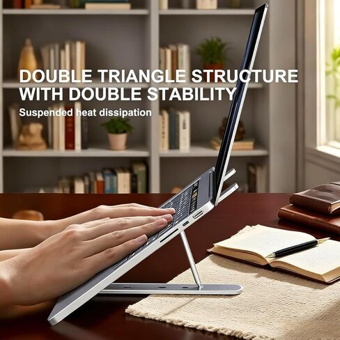 1Pc Foldable Ventilated Laptop Stand, Adjustable Desk Computer Riser, Portable Notebook Holder for 10-15.6 Inch Laptops (White) in Kuwait