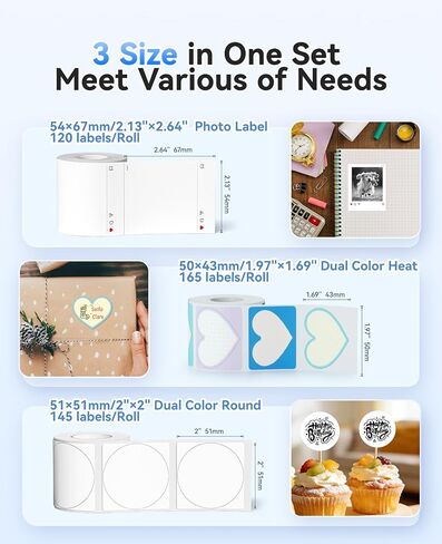 NIIMBOT Thermal Label Kit, Include 54×67mm INS,50×43mm Heart, 51×51mm Round in Kuwait