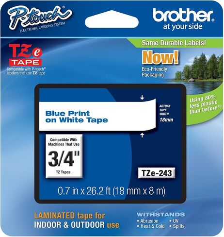 Genuine Brother 3/4" (18mm) Blue on White TZe P-Touch Tape for Brother PT-E500, PTE500 Label Maker in Kuwait