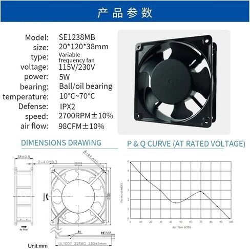 120mm Cooing Fan 120x120x38mm1 12038 5V 12V 24V 48V dc 110v 220v in Kuwait