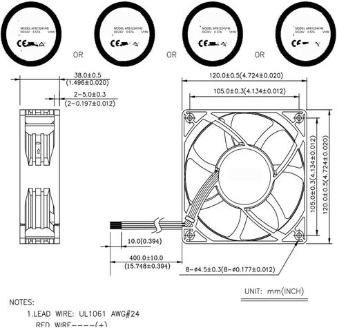 AFB1224VHEVHW 0.57A 24V 12038 Four Wire DC Cooling Fan in Kuwait