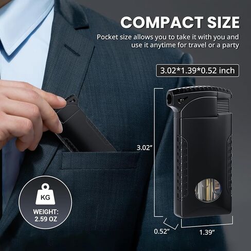 Cool Dual Flame Lighter, Refillable Butane Torch Lighter, Creative Jet/Soft Flame Gas Lighters with Visible Fuel Window & LED Light, Unique Gift for Men Dad Husband (Gas Not Included) in Saudi Arabia
