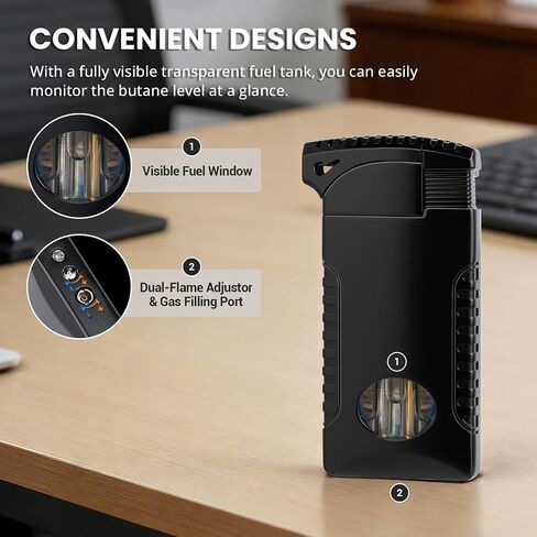 Cool Dual Flame Lighter, Refillable Butane Torch Lighter, Creative Jet/Soft Flame Gas Lighters with Visible Fuel Window & LED Light, Unique Gift for Men Dad Husband (Gas Not Included) in Saudi Arabia