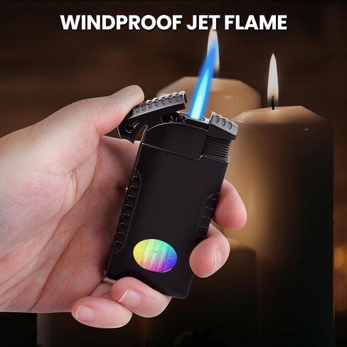 Cool Dual Flame Lighter, Refillable Butane Torch Lighter, Creative Jet/Soft Flame Gas Lighters with Visible Fuel Window & LED Light, Unique Gift for Men Dad Husband (Gas Not Included) in Saudi Arabia