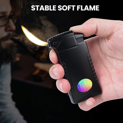 Cool Dual Flame Lighter, Refillable Butane Torch Lighter, Creative Jet/Soft Flame Gas Lighters with Visible Fuel Window & LED Light, Unique Gift for Men Dad Husband (Gas Not Included) in Saudi Arabia