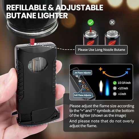 Cool Dual Flame Lighter, Refillable Butane Torch Lighter, Creative Jet/Soft Flame Gas Lighters with Visible Fuel Window & LED Light, Unique Gift for Men Dad Husband (Gas Not Included) in Saudi Arabia