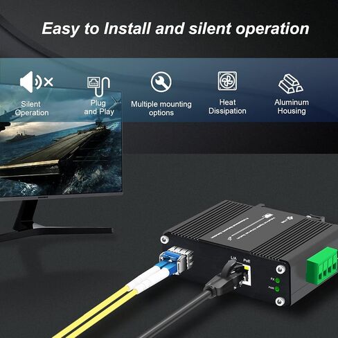 E-link Industrial Gigabit 60W PoE Media Converter Hardened Ultra PoE++ Ethernet Fiber Media Converter 100/1000Base-SX SFP Din Rail Mount Aluminum Housing -40 75 C in Kuwait