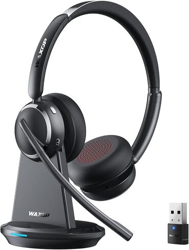 Wireless Headset with Mic for Work, Bluetooth 6.0 Headset with Microphone for PC, 65H AI Noise Cancelling Mic, 60ft Range, USB Dongle & Charging Base, On-Ear Headphones for Teams Zoom Call Center in Saudi Arabia