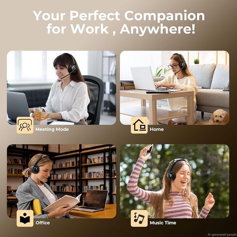 Wireless Headset with Mic for Work, Bluetooth 6.0 Headset with Microphone for PC, 65H AI Noise Cancelling Mic, 60ft Range, USB Dongle & Charging Base, On-Ear Headphones for Teams Zoom Call Center in Saudi Arabia
