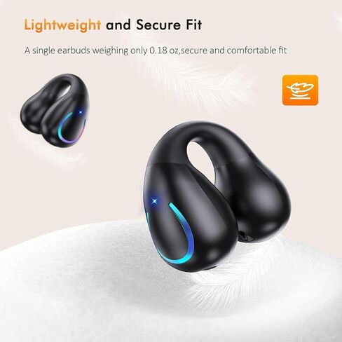 Comfort Clip On Earbuds, Bluetooth 6.1 Open Ear Bone Conduction Headphones, with Digital Display Charging Case Sport Earphones Built-in Mic Waterproof for Running Fitness Exercise, Inky Black in Kuwait