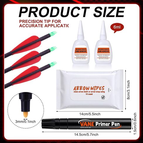 6 Pcs Arrow Fletching Glue Pen Set with Fast Curing Adhesive Primer Pens Cleaning Wipes for Carbon Aluminum Wood Arrow Shaft Archery Bow Repair and Assembly in Saudi Arabia