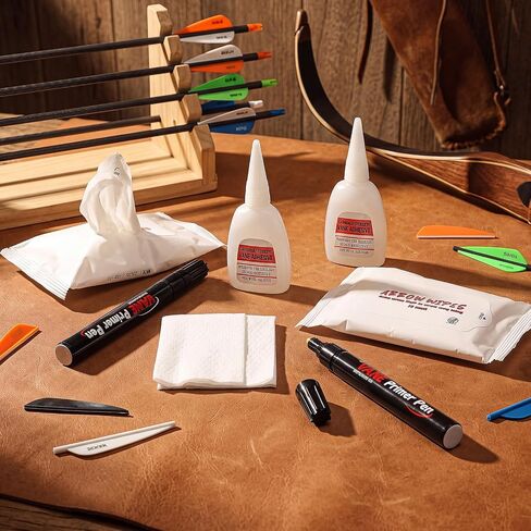 6 Pcs Arrow Fletching Glue Pen Set with Fast Curing Adhesive Primer Pens Cleaning Wipes for Carbon Aluminum Wood Arrow Shaft Archery Bow Repair and Assembly in Saudi Arabia
