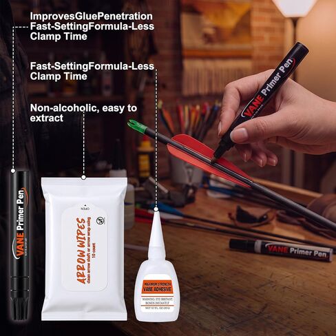 6 Pcs Arrow Fletching Glue Pen Set with Fast Curing Adhesive Primer Pens Cleaning Wipes for Carbon Aluminum Wood Arrow Shaft Archery Bow Repair and Assembly in Saudi Arabia