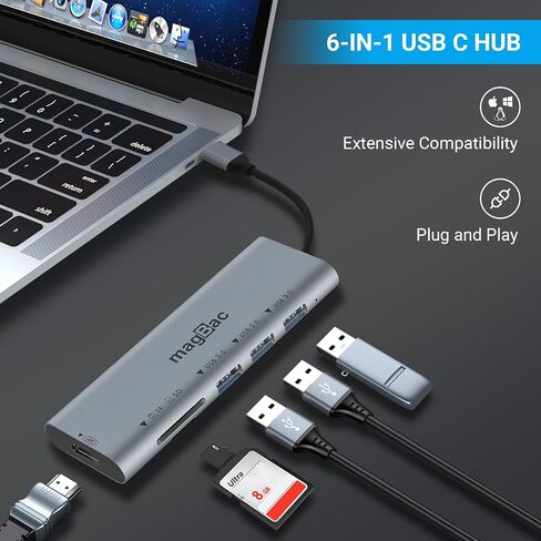 MagBac 6-in-1 Portable USB C Docking Station, 4K HDMI Display Dock, in Saudi Arabia