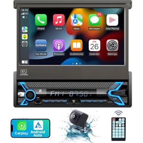 Motorized Single Din Touchscreen Car Stereo, Apple Carplay & Android Auto in Kuwait