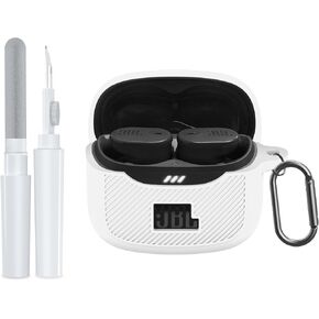 for JBL Tune Buds 2 Case Cover, Soft Silicone Protective Earbuds Case, Only Compatible with JBL Tune Buds 2 Case with Carabiner & Cleaner Kit Accessories Set(Black) in Kuwait