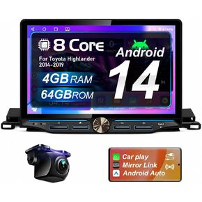 Upgraded 8-Core Car Radio Stereo for Toyota Highlander 2014-2019, 4GB+64GB Head Unit with 1280×800 HD 10.1" Touchscreen with Wireless CarPlay Android Auto, Knob Buttons, Factory Camera SWC Compatible in Kuwait