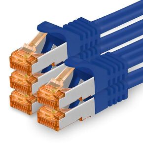 1aTTack.de Cat.7 ethernet Cable 0,25m - Blue - 5 Pieces - Cat7 LAN Network 10GBASE-T - 10000 Mbps (Sftp Pimf) Double Shielded patchcable RJ45 Plug Cat.6a in Kuwait