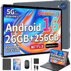 Tablet, 10 Inch Android 16 Tablet with Keyboard, Gemini AI, 26GB+256GB+2TB in Kuwait
