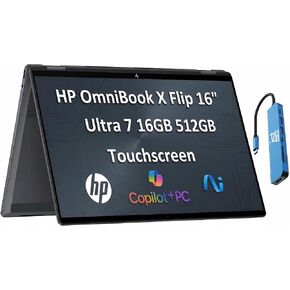 HP OmniBook X Flip 2-in-1 16" FHD+ Touch Screen Laptop |AMD Ryzen AI 5 340|AMD Radeon 840M | Copilot|Backlit|Meteor Silver| 16GB RAM DDR5 | 512GB SSD |Windows 11 Home|Bundle with Stylus Pen in Kuwait