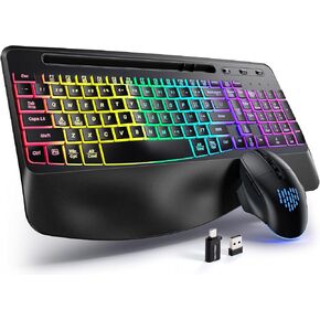 Hamile Ergonomic Wireless Keyboard and Mouse Combo, Wave Keys Full Size Keyboards with Wrist Rest for Natural Typing,Quiet Backlit Mice,Phone Holder,2.4G Wireless for Computer/Laptop/Windows/Mac,Black in Saudi Arabia