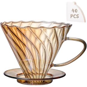 Premium Glass Coffee Dripper with 40 Filters - Amber V02 in Kuwait