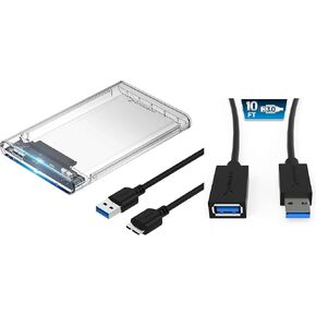 Sabrent 2.5-Inch SATA to USB 3.0 Tool-Free Clear External Hard Drive Enclosure + 22AWG 10 Feet USB 3.0 Extension Cable in Kuwait