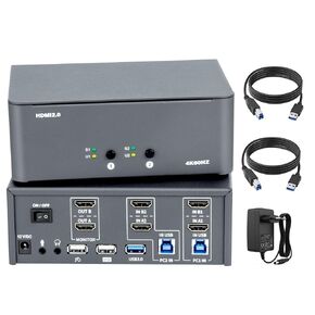 KVM Switch 2 Monitors 2 Computers, HDMI 4K@60Hz KVM Switch with USB3.0, 2 Computers Share One Set of Keyboard, Mouse and Monitors, Supports Windows/Mac/Linux in Kuwait