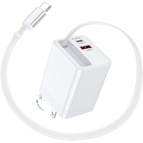 Retractable Wall Plug Phone Charger with 3FT Type C Cable,3 in 1 35W USB C Charger Foldable Block Travel Essentials Multiport Brick Fast Charging for iPhone 17e 17 Pro Max 16 15 14 13,Galaxy S26,Pixel in Saudi Arabia