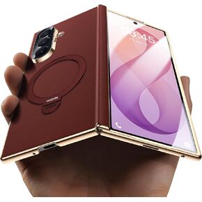 Magnetic for Samsung Galaxy Z Fold 8 Ultra Case Luxury Leather [Hinge Protection] Built-in [Screen Protector] [Fit for MagSafe] Zfold 8 Ultra Case with Kickstand & Ring Holder,Red in Kuwait