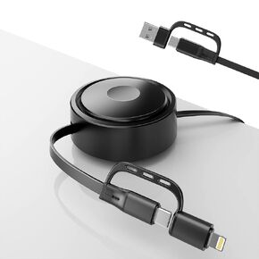 360°Rotatable Desktop Sticker 100W Retractable USB C Multi 2-in-2 USB A/Type C to Lightning/USB C iPhone Charger Cable Organizer,6FT Charge Cord for iPhone 16 15 14 13 12 Pro Max/Samsung/iPad - Black in Kuwait