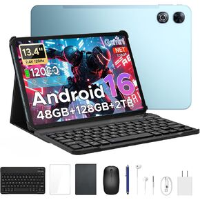 P13 13.4 Inch Android Tablet, 2.4K 120Hz Android 16 Tablet with Gemini AI, 48GB RAM 128GB ROM, 12000mAh, Widevine L1 Dual Speakers, 13MP+8MP Camera, Tablet with Keyboard, Pen Case, Blue in Kuwait