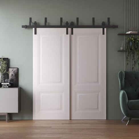 SARTODOORS Double Barn Door 48 x 84 inches | Base 7422 White | 13FT Rail Track Set | Solid Panel Interior Doors in Saudi Arabia