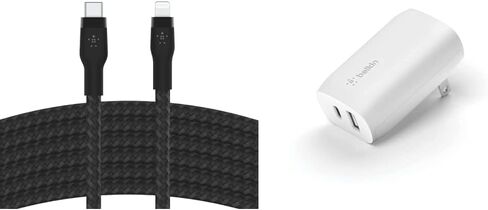 Belkin BoostCharge Pro Flex Braided USB Type C to Lightning Cable (3M/10ft) and Belkin 37-Watt USB-C Wall Charger Bundle in Kuwait
