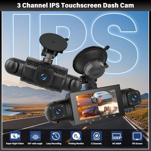 UNITOPSCI 4 Channel 360° Dash Cam Front Rear Inside Left Right, 3 Inch IPS Screen, 8 IR Night Vision, Loop Recording, G-Sensor, Parking Assistance, 24H Parking Monitor in Kuwait