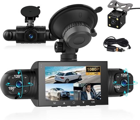 UNITOPSCI 4 Channel 360° Dash Cam Front Rear Inside Left Right, 3 Inch IPS Screen, 8 IR Night Vision, Loop Recording, G-Sensor, Parking Assistance, 24H Parking Monitor in Kuwait