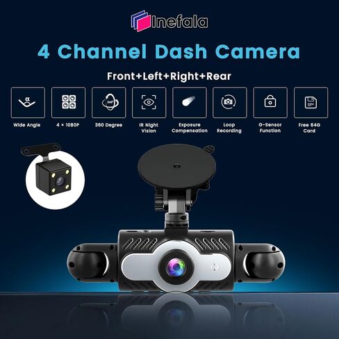 4 Channel 360 Degree View Dash Cam Front and Rear Inside Left Right in Kuwait